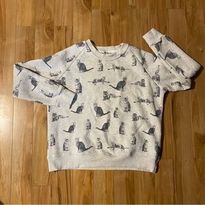 Women’s Light Gray Cat Print Crewneck Sweatshirt